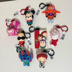 Disney Pixar Figural 3D Bag Clips Keychains Lot of 8 with Tags Toy Story Stitch